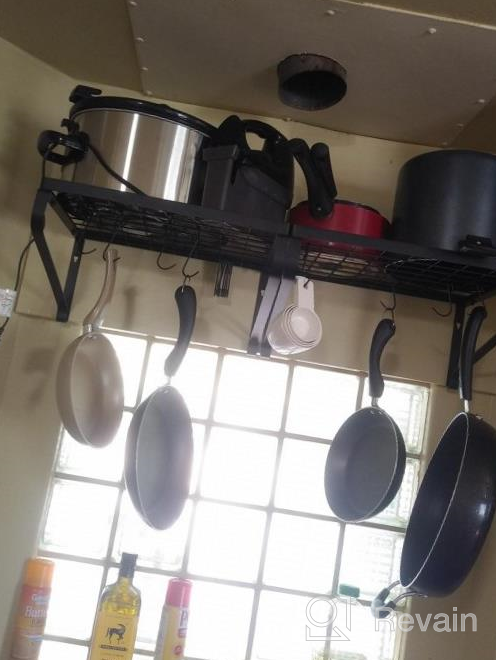 img 1 attached to Wall-Mounted Pot Rack Set Of 2 With 16 Hooks - Love-KANKEI Kitchen Organizer To Hold Cookware And Utensils - White Shelves For Easy Storage review by Jessica Boucher