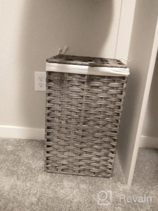 img 1 attached to Greenstell Laundry Hamper: 90L Handwoven Rattan Basket With Lid, Removable Liner Bags & Mesh Laundry Bags For Clothes And Toys In Bathroom And Bedroom - Brown review by Lisa Price