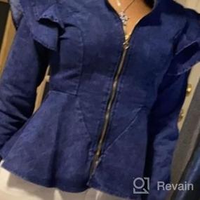 img 5 attached to Stylish Denim Peplum Jacket For Women - Long Sleeve With Zip Closure And Ruffle Shoulder Detail - Plus Size Option Available