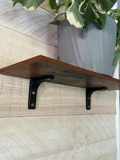 img 1 attached to Dark Brown Floating Shelves For Wall Décor Storage - Set Of 5 Sturdy Wood & Metal Brackets For Bedroom, Living Room, Bathroom, Kitchen & More! review by Sean Baller