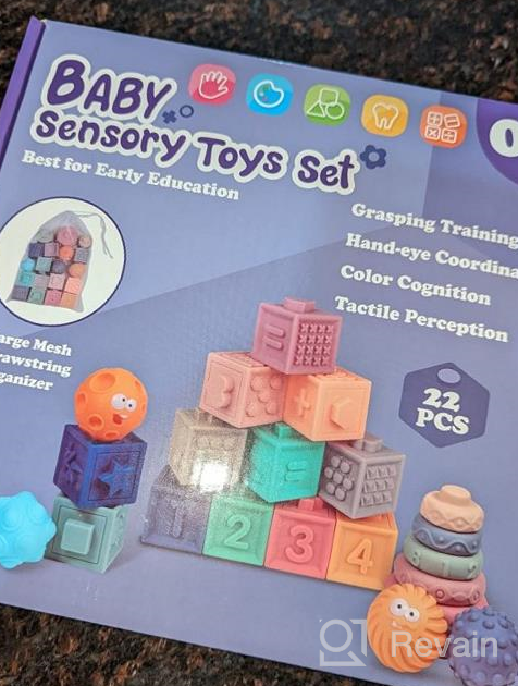 img 1 attached to 🧩 Dreampark Montessori Building Blocks Teething Toys - Baby Toys 0-6 Months - 3-in-1 Infant Toys for 6-12 Months and Babies 12-18 Months review by Yung Rich