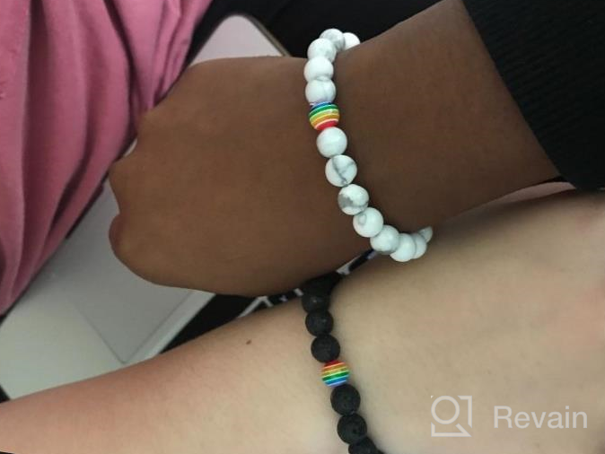 img 1 attached to LGBT Relationship Bracelet: White Howlite & Black Lava Rock, Rainbow Resin, Handmade, Love is Colorful, Gay Couples review by Marcus Hardin