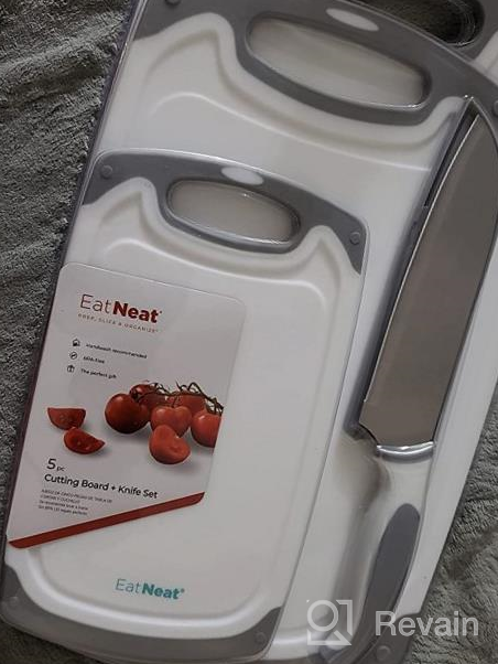 img 1 attached to Elevate Your Kitchen Game With EATNEAT 5-Piece Cutting Board And Knife Set: Premium Plastic Boards And Stainless Steel Santoku Knife Included review by Ronald Wheeler