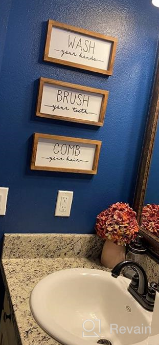 img 1 attached to 🚽 Set of 3 LIBWYS Bathroom Sign & Plaque - Decorative Rustic Wood Farmhouse Wall Decor for Bathroom - Wash Your Hands, Brush Your Teeth, Comb Your Hair (Black) review by Chip Palmer