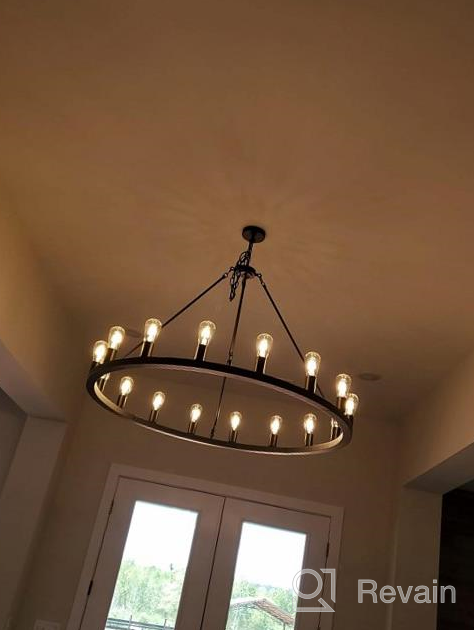 img 1 attached to Wellmet Matte Black Wagon Wheel Chandelier 16-Light Diam 47 Inch, Farmhouse Rustic Industrial Country Style Extra Large Round Pendant Light Fixture For Dining Room, Living Room review by Craig Kumar