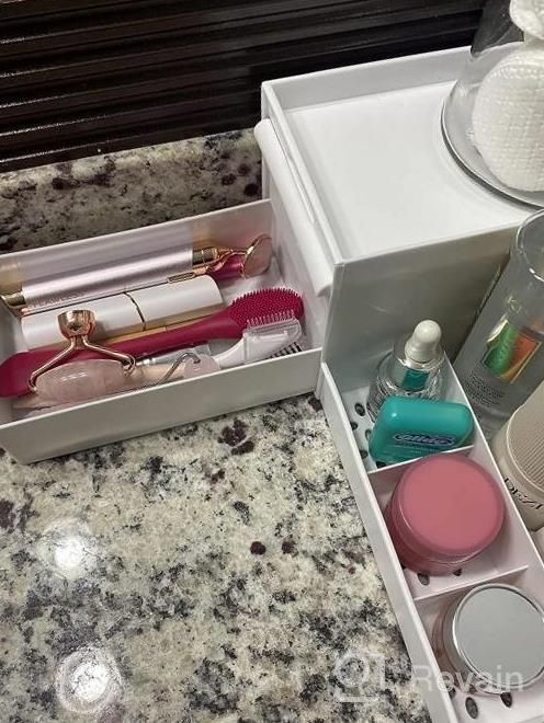 img 1 attached to Pink Makeup Vanity Organizer With Drawers For Dressing Table And Bathroom Counter - Elegant Holder For Brushes, Eyeshadow, Lotions, Lipstick And Nail Polish review by Draven Louton