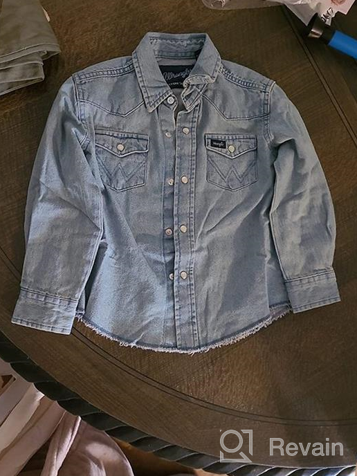 img 1 attached to Wrangler X Large Boys' Clothing: Sleeve Western Chambray Tops, Tees & Shirts review by Corey Evans