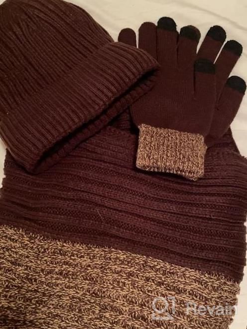 img 1 attached to Winter Beanie Hats For Men 3 Pieces Warm Scarf Touchscreen Gloves Set Mens Fleece Lined Knit Cap For Cold Weather review by Brian Warmack