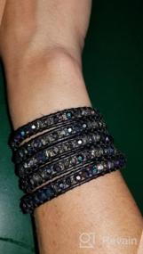 img 5 attached to Authentic Leather Bracelet with Multi-Color Beads - Perfect Gift! (5 Wraps, Faceted AB Rhinestone)