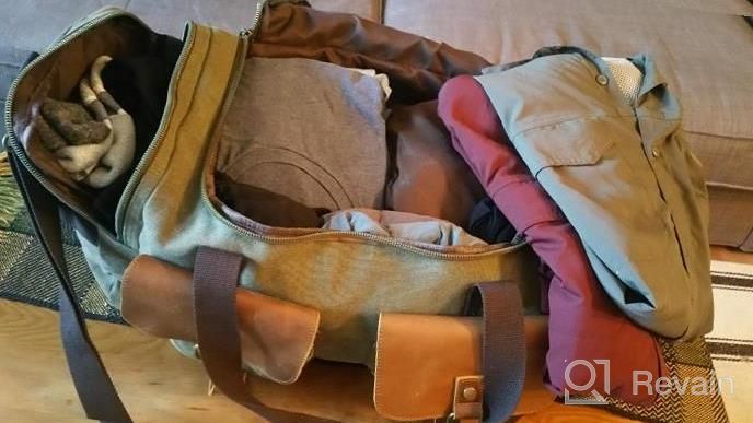 img 1 attached to Oversized Genuine Leather Weekend Bag: Kemy'S Canvas Duffle For Men & Women review by Mariah Ray