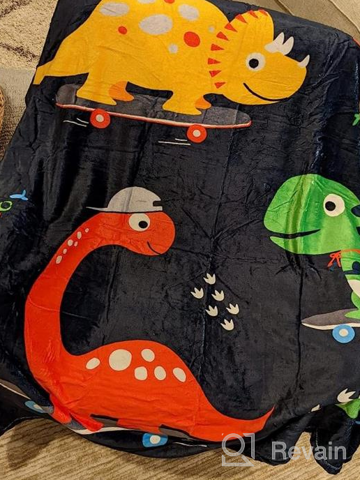 img 1 attached to Colorful Dinosaur Skateboard Toddler Blanket - Fluffy Flannel Boys' Throw Blanket For Kids Room Decor And Gift (Navy Blue, 50"X60") By ARTBECK review by Greg Mcnealey