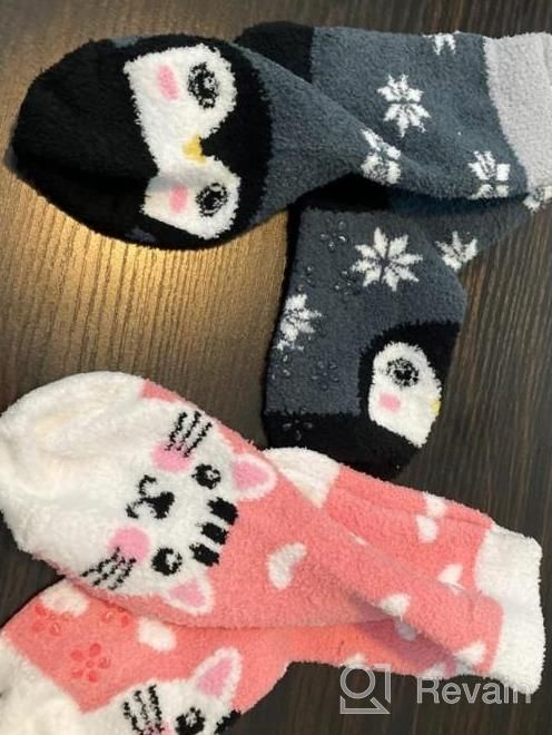 img 1 attached to Kids Fleece Lined Slipper Socks, Toddler Boys Girls Non Slip Grips Winter Indoor Warm Cozy Fluffy Socks review by Paul Evangelista
