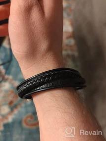img 5 attached to Stylish MERC-MAHE Men's Leather Cuff Bracelet: Adjustable, Magnetic Clasp, Cowhide, Multi-Layer, Braided - Ideal Gift for Boys!