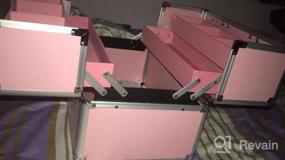 img 5 attached to Розовый профессиональный футляр для макияжа с портативной алюминиевой коробкой для хранения косметики, замками и складными лотками - OUDMAY