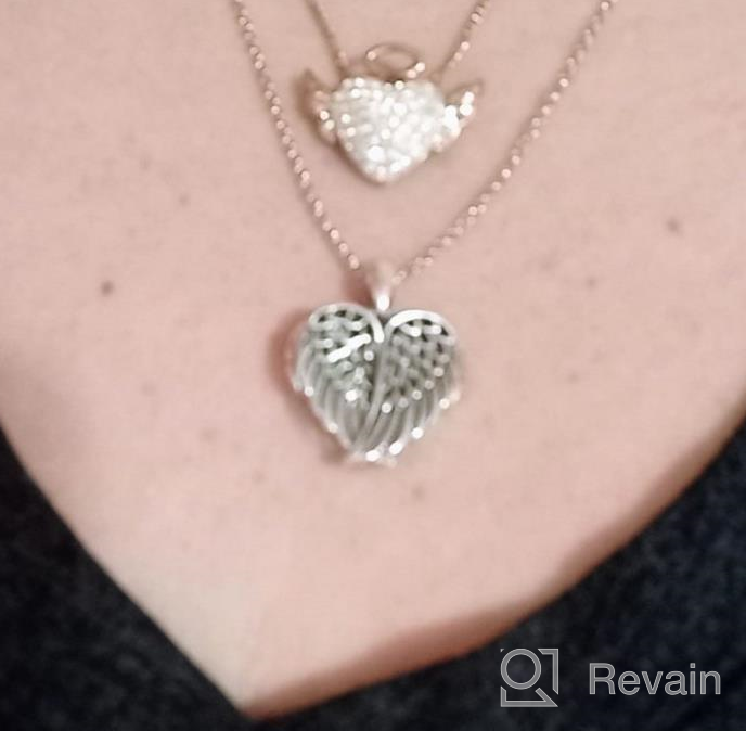 img 1 attached to 👼 Sterling Silver Angel Wing Heart Locket Necklace - SOULMEET: Holds Picture Photo Locket Pendant, You are My Angel review by Antonio Liberty