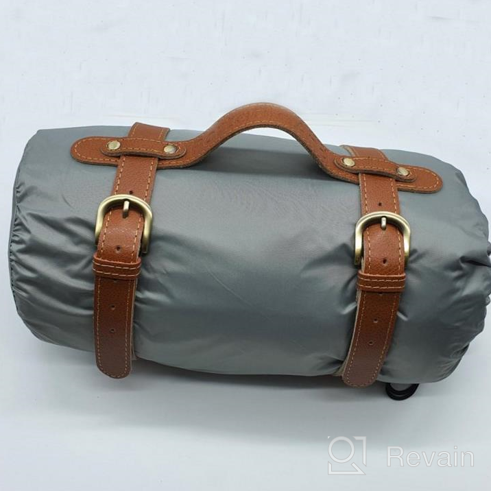 img 1 attached to Genuine Leather Carry Strap Picnic Blanket For Camping, Festivals, Beach Trips - Portable And Outdoor (Navy Sky Blue) review by Ryan Thrasher