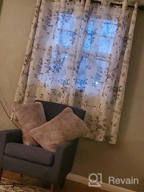 img 1 attached to Light Filtering Linen Sheer Curtains - 84 Inches Long, Rod Pocket Window Curtains For Living Room And Bedroom, Bluestone And Taupe Floral Print, Set Of 2 Panels By H.VERSAILTEX review by Amanda Castillo