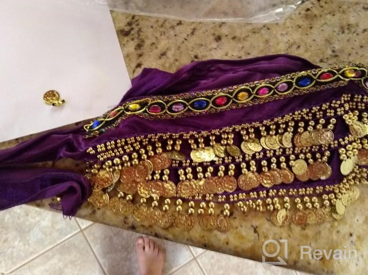 img 1 attached to Shimmer In Style: MUNAFIE Belly Dance Coins Belt Hip Skirt Scarf With Golden Coins In Elegant Purple Hue review by Prince Ruffins