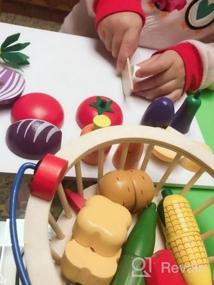 img 5 attached to Магнитный набор деревянных игрушек для нарезки овощей с едой для детей - Victostar с корзиной в комплекте!
