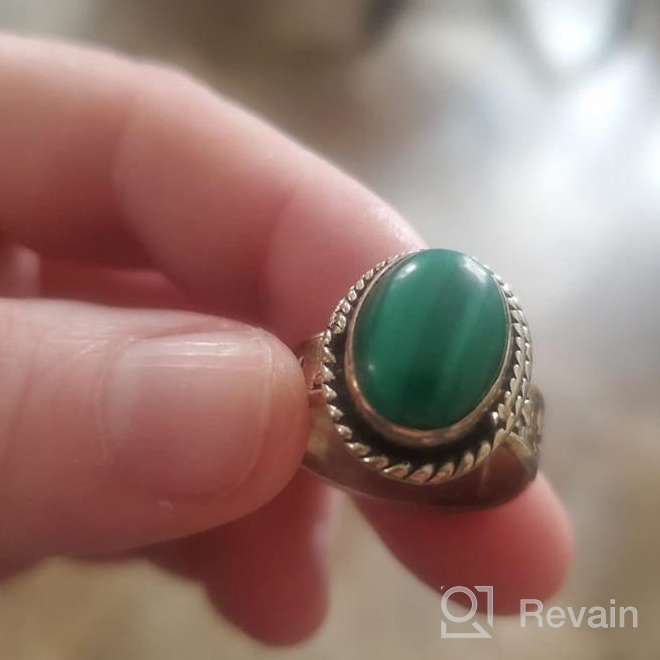 img 1 attached to Gorgeous Handmade Natural Moonstone Tiger Eye Malachite Solitaire Ring - 10x14mm Oval Shape - Genuine Gemstone - 925 Silver Overlay review by Staxy Asedr