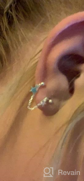 img 1 attached to Sterling Silver Star Double Piercing Earrings with Tassel Chain and Ball Bead Studs for Women and Girls - Fashionable Helix, Tragus or Cartilage Post Pins - Perfect Birthday or Christmas Gift review by Amy Jackson