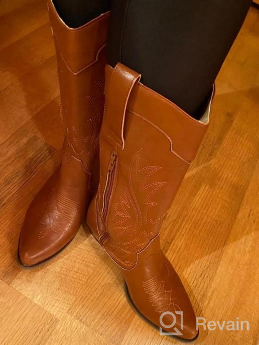 img 1 attached to TEMOFON Cowgirl Boots For Women Pointy Toe Women'S Cowboy Boots Embroidered Western Boots Pull On Mid Calf Chunky Heel Boots review by Jeff Wieczorek
