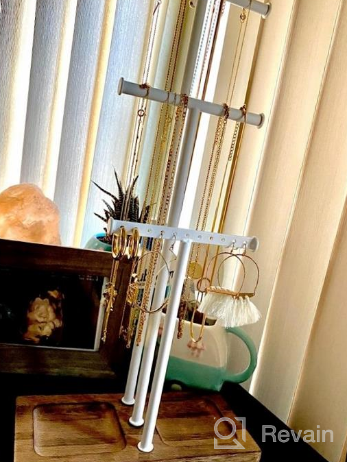 img 1 attached to Love-KANKEI Jewelry Tree Stand: White Metal & Wood Base, Adjustable Height, Large Storage For Necklaces Bracelets Earrings - White & Natural Color review by Ashley Leatham