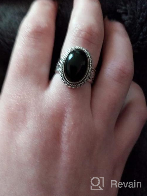 img 1 attached to Gorgeous Handmade Natural Moonstone Tiger Eye Malachite Solitaire Ring - 10x14mm Oval Shape - Genuine Gemstone - 925 Silver Overlay review by Logan Goozmer