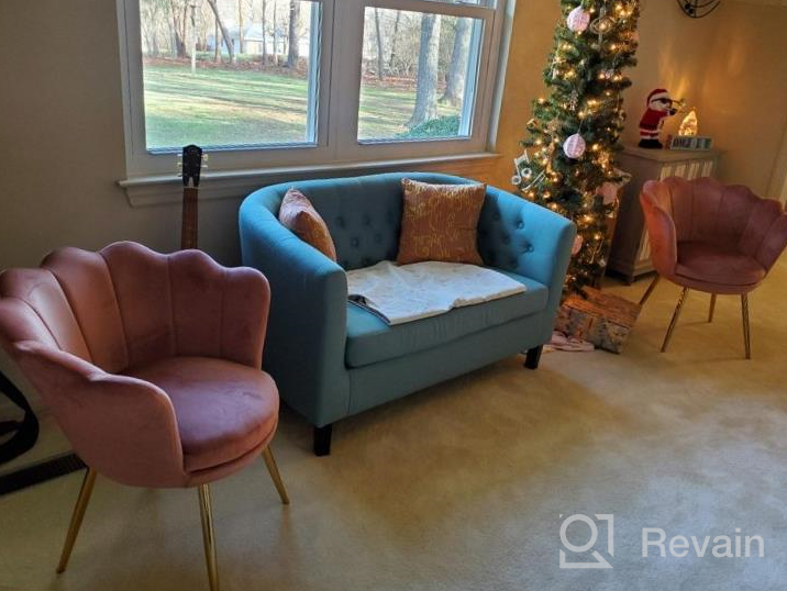 img 1 attached to 🪑 Kmax Living Room Chair: Mid Century Modern Retro Velvet Accent Chair with Golden Metal Legs - Blue Green review by Matt Davis