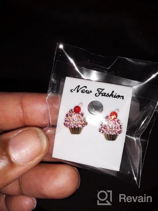 img 1 attached to Pretty Pink Crystal Cherry Cupcake Earrings By Spinningdaisy review by Joey Quade