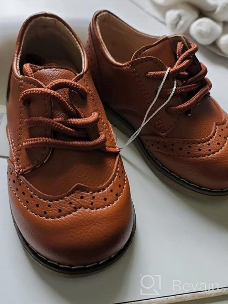 img 1 attached to 👞 DADAWEN Classic Lace Up Uniform Comfort Boys' Shoes - Oxford Style review by Coby Hall