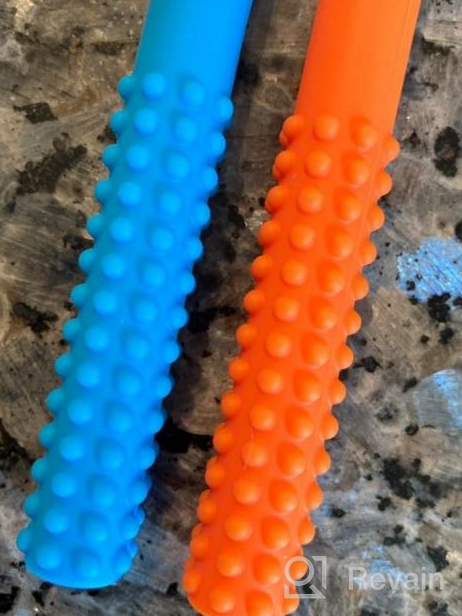 img 1 attached to Soft Silicone Hollow Teething Tubes For Babies - BPA Free And Safe For Dishwasher And Refrigerator - Ideal For 3-6 Months And 6-12 Months - Blue And Orange Colors Available review by Howie Broyles