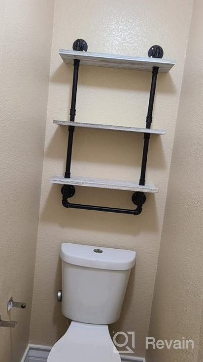 img 1 attached to Industrial Bathroom Shelf W/ Pipe Towel Bar – Farmhouse Towel Rack Made Of Paulownia Wood And Cast Iron, Pipe Rack In Black Matte – Wall Mount Hand Towel Holder For Rustic Décor W/ 2-Tier Shelf review by Brian Henley