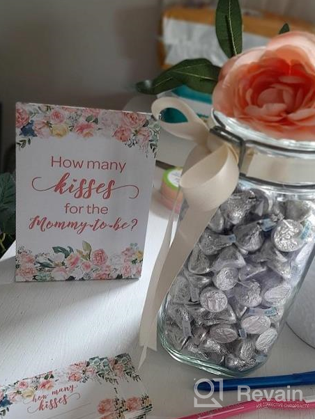 img 1 attached to Floral How Many Kisses Baby Shower Game - (Sign & Cards Included) review by Alycia Sackville