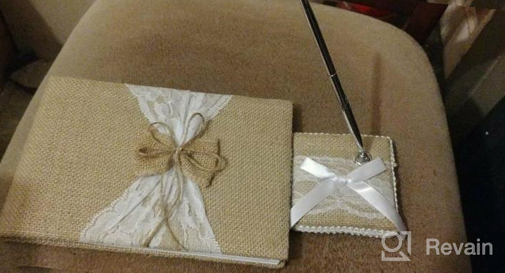 img 1 attached to Burlap And Lace Rustic Wedding Guest Book With Silver Pen - 120 Lined Pages For Guests' Thoughts In Gift Box review by Marcus Block