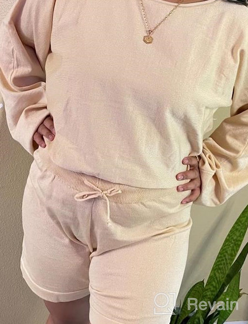img 1 attached to Cozy And Chic: Yaluntalun Women'S Knit Long Sleeve Crop Top And Shorts Loungewear Pajama Set review by Sangmin Barrett