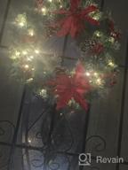 img 1 attached to Goplus Pre-Lit Snow Flocked Christmas Wreath With 50 LED Lights, Timer, Poinsettias & More - Battery Operated For Frontdoor Wall Window review by Cedric Fam
