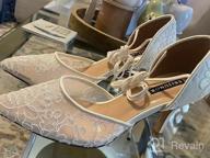 img 1 attached to Ivory Lace Mesh Wedding Shoes: Comfortable Mid Heel, Ankle Strap, Pointy Toe Pumps review by Tom Ball