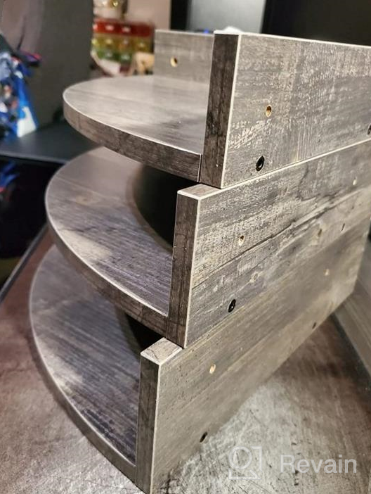 img 1 attached to Rustic Grey Homode Corner Floating Shelves - Set Of 3 Wood Corner Wall Shelves For Storage And Display, 3 Tier Hanging Shelf Organizer For Cable Box, Perfect For Bedroom, Bathroom, And Kitchen Decor review by Ali Mitchell