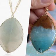 img 1 attached to Bohemian Natural Stone Pendant Long Necklace - Exquisite Layering Statement 🌟 Chain Featuring Boho Charm with Teardrop, Oval Raw Stone Druzy, and Quartz Marble review by Janet Baker