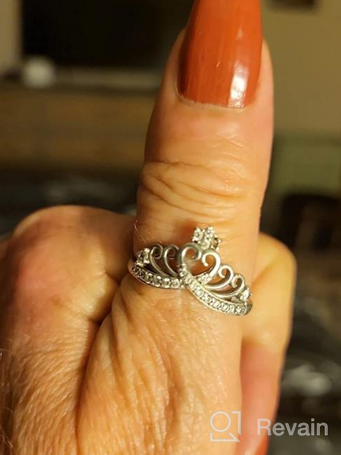 img 1 attached to BORUO 925 Sterling Silver CZ Princess Crown Tiara Wedding Band Eternity Ring 4-12 review by Adam Alvarez