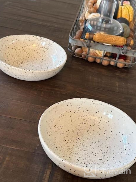 img 1 attached to Roro Hand-Molded Ceramic Stoneware Pasta And Dinner Bowl, Set Of 2 - Lunar White With Speckled Design, 7.5 Inches Diameter X 2.5 Inches Tall Each review by Keyone Brownlee