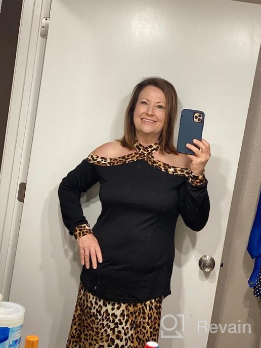 img 1 attached to Off Shoulder Leopard Print Tunic For Women - Long Sleeve Casual Top With Criss Cross Strappy Detailing review by Peter Caw