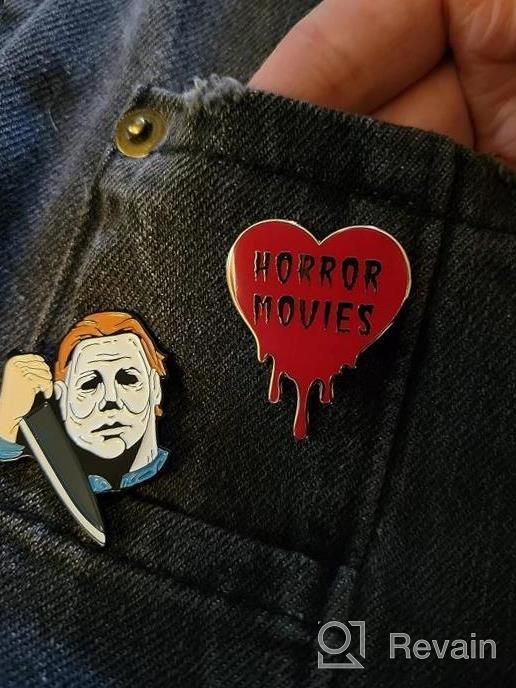 img 1 attached to Pinsanity I Love Horror Movies Heart Enamel Lapel Pin review by Tara Ford