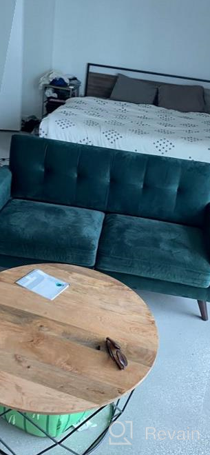 img 1 attached to Stylish And Space-Saving Emerald Green Velvet Loveseat Sofa With Tufted Design And Sturdy Wood Legs review by Tommy Abreu
