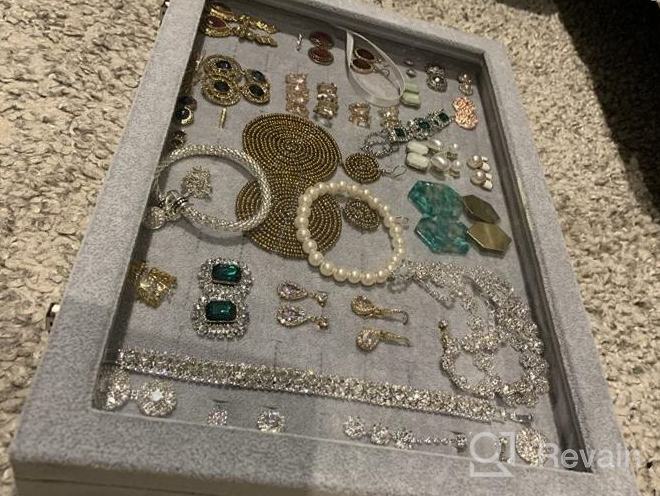 img 1 attached to Emibele Jewelry Tray, Clear Lid 100 Slots Ring Earrings Organizer Storage Box Display Case, Soft Velvet Jewelry Showcase Display Tray - Grey review by Wendy Williams