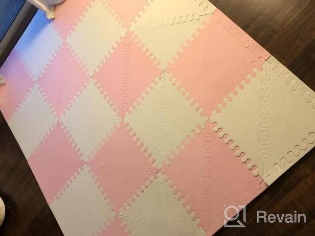 img 1 attached to Safe & Soft Baby Play Mat - Extra Thick EVA Foam Tiles For Play Gym & Room - Interlocking Chevron Design (White/Pink, 12"X12"X4") review by Michael Reynolds