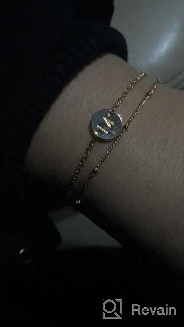 img 1 attached to Dainty 14K Gold Filled Initial Bracelets with Personalized Disc Monogram Charm - Perfect Gift for Women & Girls by MONOZO review by Rick Gondoras