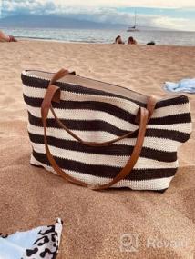 img 5 attached to Stylish Stripe And Stitchwork Straw Tote Beach Bag With Zipper, Ideal For Beach Vacations, Travel, Shopping And Picnics