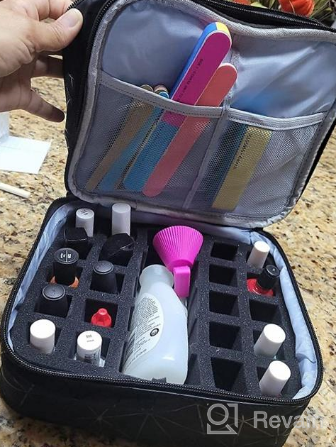 img 1 attached to KGMCARE Double-Layers Nail Polish Organizers And Storage, Geometric PU Leather Carrying Case For Fingernail Polish, Nail Varnish And Manicure Sets - Holds Up To 30 Bottles（15Ml）With Detachable Divider review by Ben Olson